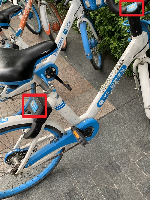哈罗单车(HelloBike)の自転車のQRコードの位置